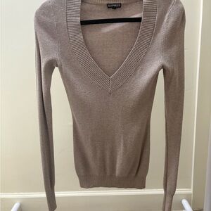 Express V-Neck Sweater in Taupe